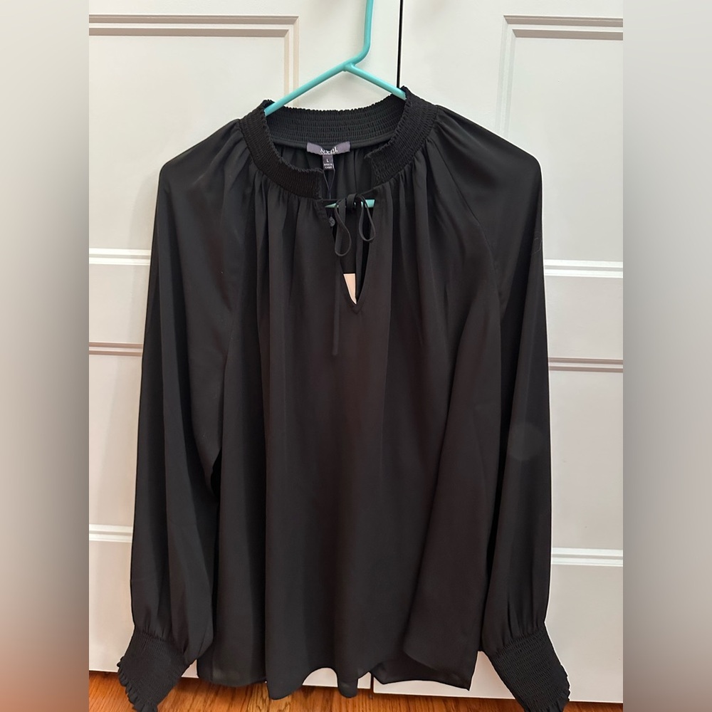 NYDJ Black Smocked Neck Tie-Front Tunic NWT